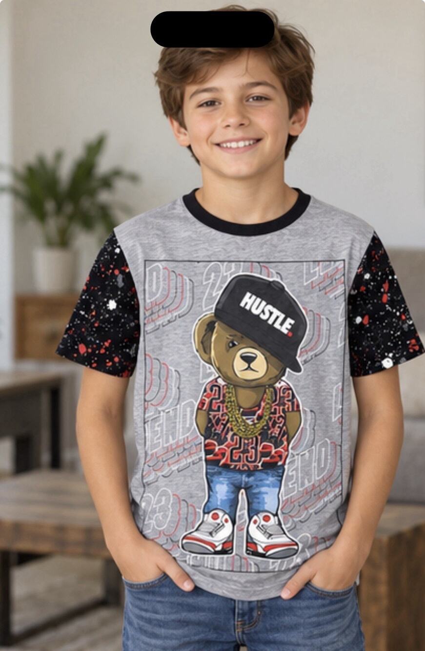 Hustle Bear 23 Graphic T Shirt Boys Small Gray Black Red Bailey Apparel